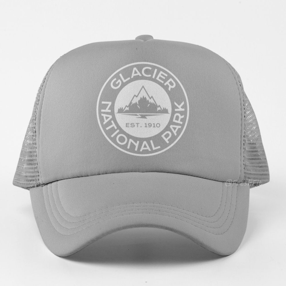 🆕Glacier National Park Gray Foam Trucker Hat Mesh Snapback Cap